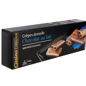 Biscoito Francês CASINO Crepe Dentelle Coberto com Chocolate ao Leite Caixa 138g